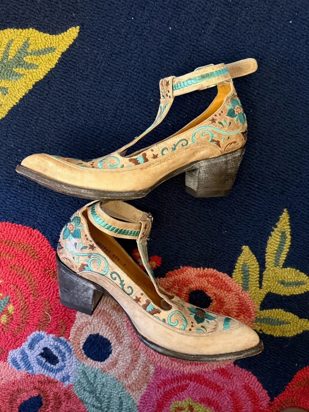 Old Gringo Rico T Strap Embroidered Western Booties Turquoise Floral Leather